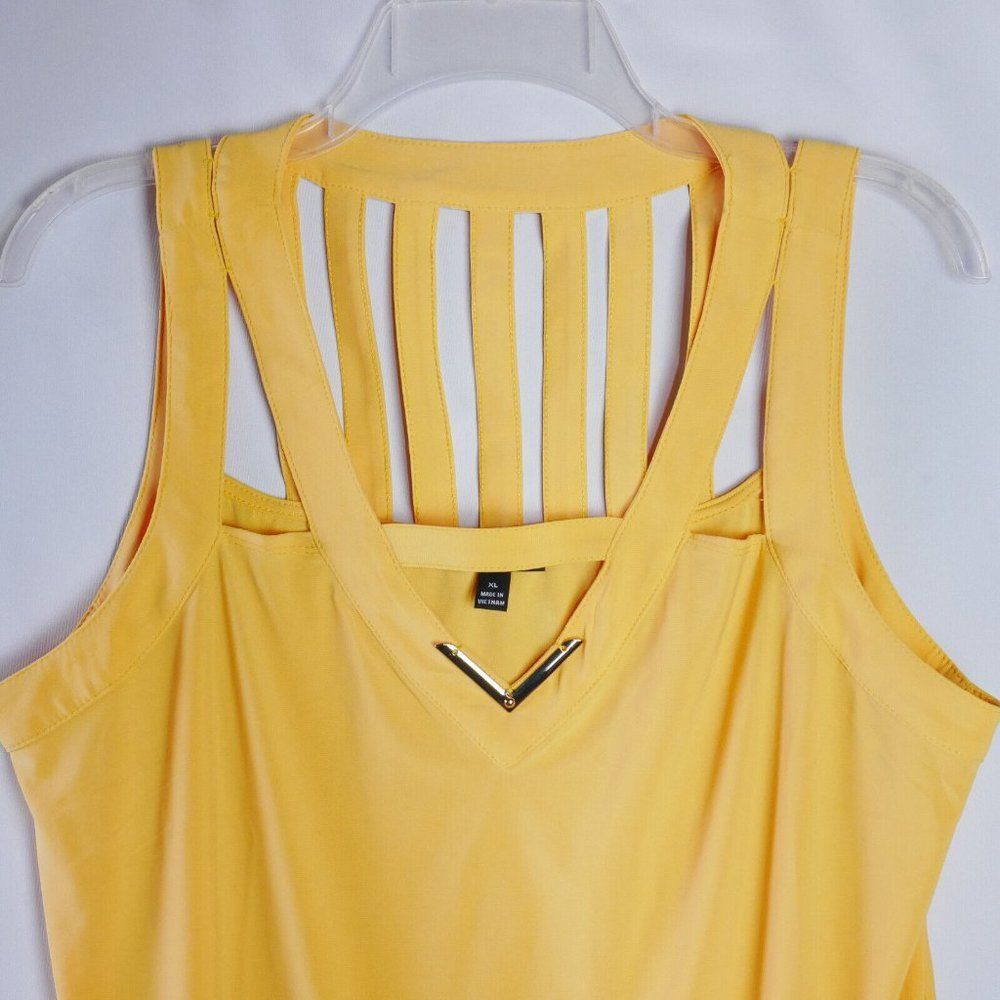 AUW Womens Size XL Canary Yellow Cut Out Top Rounded Sleveless Blouse RE… - Picture 4 of 14